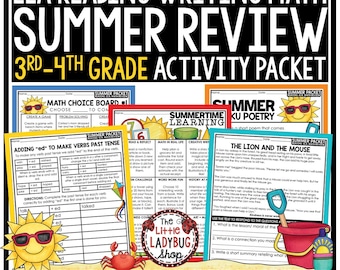 Summer School Reading Math Review Activities Packet 3rd 4th Grade | End of Year Reading Math Review Activities Packet 3rd 4th Grade