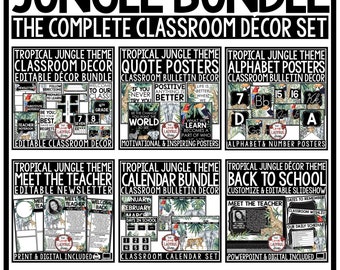 Set di decorazioni per aula giungla tropicale, poster con citazioni motivazionali tropicali della giungla tropicale, poster con citazioni motivazionali tropicali, bacheca a tema giungla