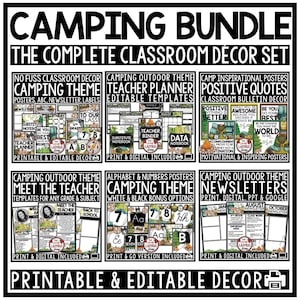 Outdoor Camp Theme Classroom Décor Bundle | Camping Posters | Camping Bulletin Board | Camping Class Decor Bundle | Woodland Theme Decor