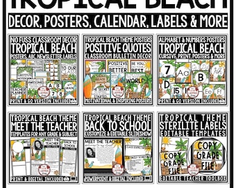 Hawaiian Tropical Beach Theme Classroom Décor Bundle Ocean Coastal Paradise Back to School