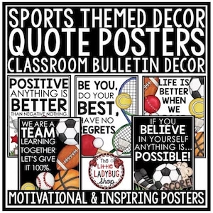 Sports Theme Classroom Decor Bulletin Board | Sports Theme Motivational Quote Posters | Homeschool Decor | Sports Theme Bulletin Board