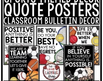 Sports Theme Classroom Decor Bulletin Board | Sports Theme Motivational Quote Posters | Homeschool Decor | Sports Theme Bulletin Board