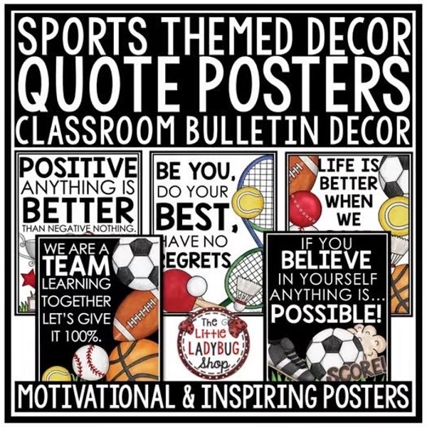 Sports Theme Classroom Decor Bulletin Board | Sports Theme Motivational Quote Posters | Homeschool Decor | Sports Theme Bulletin Board