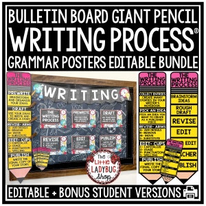Póster con lápiz sobre el proceso de escritura / Tablón de anuncios para la vuelta al cole / Pósteres gigantes con lápiz sobre el proceso de escritura / Pósteres de gramática / Decoración del aula