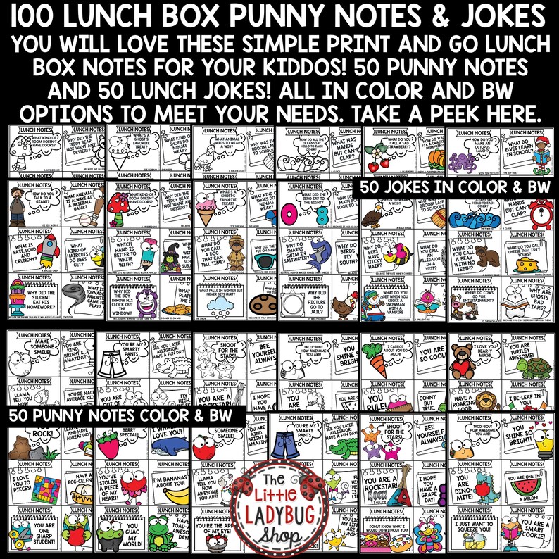 100 Punny Sayings & Jokes Lunch Box Notes for Kids | Printable Instant ...