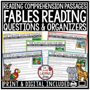 Fables Reading Passages | Fables Stories  |  Teaching Theme Activities | Homeschool Printables | Reading Worksheets 3rd Grade 4th Grade