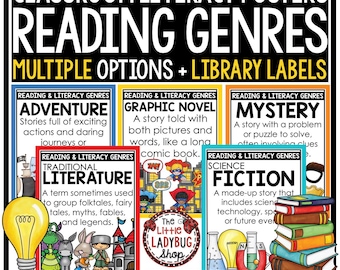 ELA Literacy Reading Genres Posters Classroom Library Labels Book Bins Editable Templates