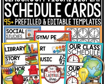Editable Class Daily Visual Schedule Cards Templates with Pictures Time Display Daily Routine