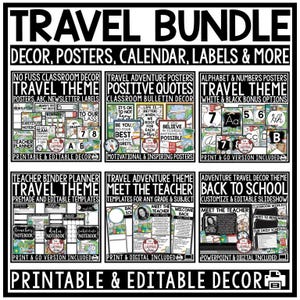 Adventure Travel Theme Classroom Décor Bundle | Travel Theme Motivational Posters | World Travel Theme Bulletin Board | Travel Class Decor
