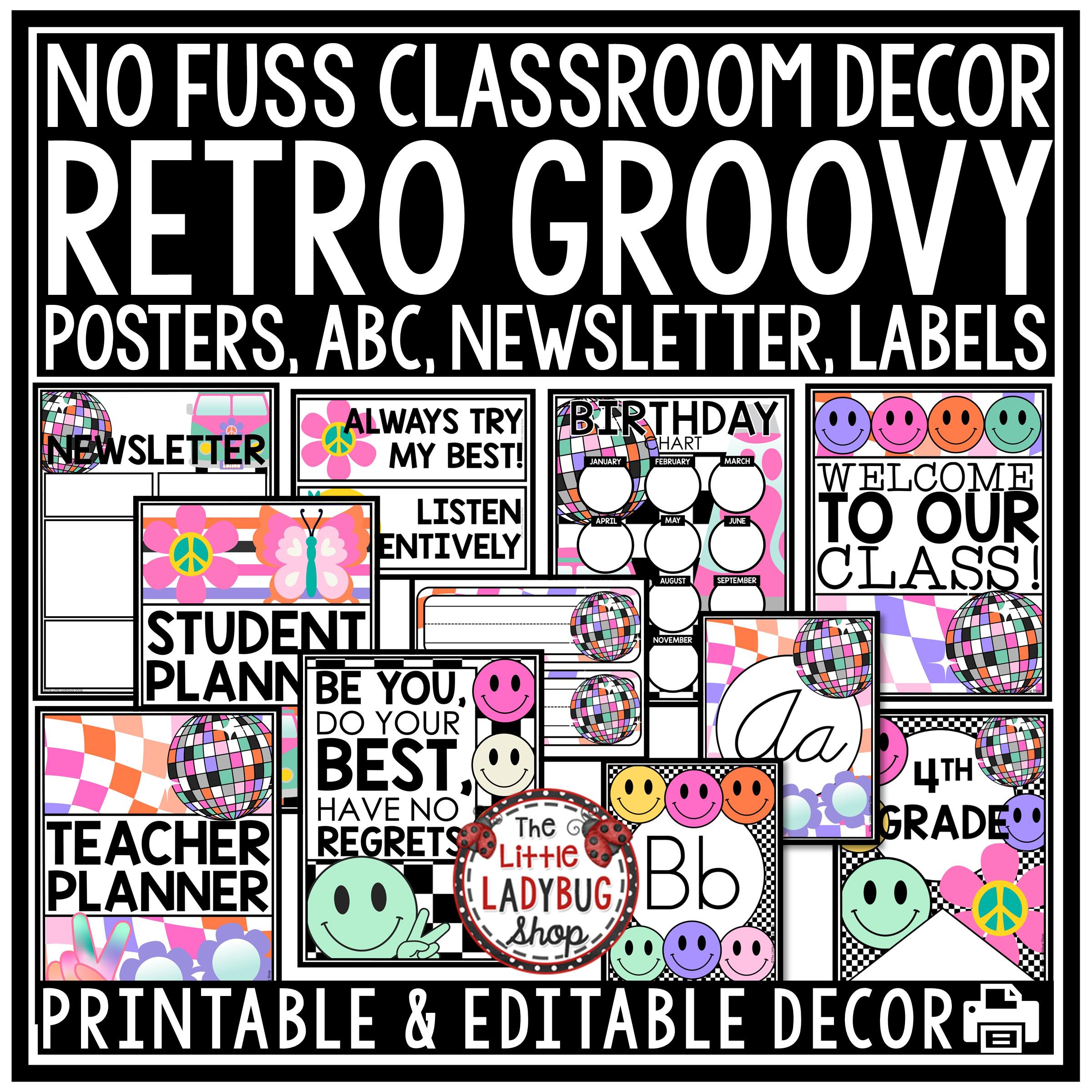 Bright Retro Groovy Theme Classroom Decor Bundle Smiley Face Class ...