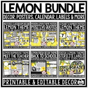 Lemon Classroom Decor Bundle |  Lemon Themed Classroom Decor Bundle | Farmhouse Lemon Theme Decor | Lemon Theme Bulletin Board Alphabet