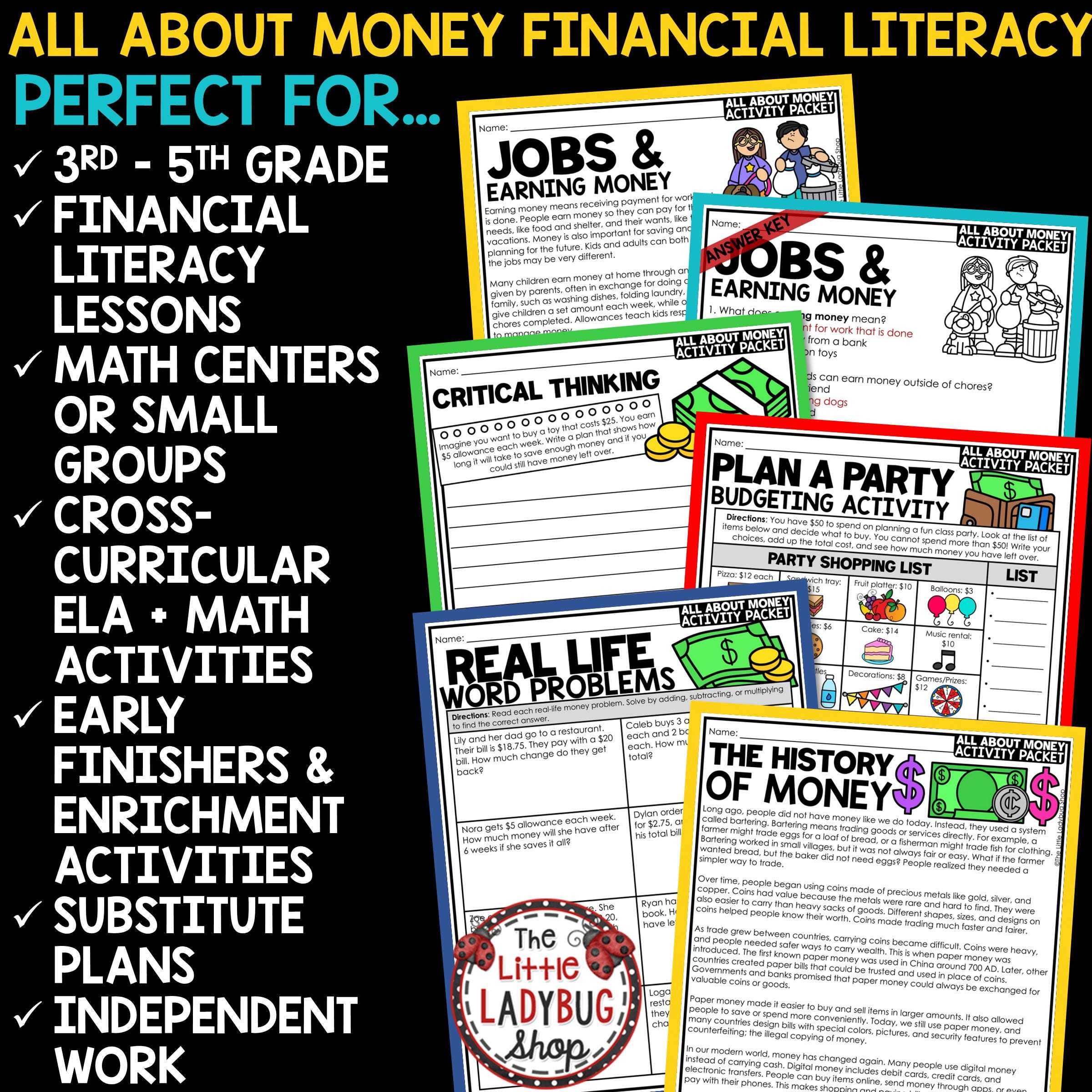 All About Money Activities | Financial Literacy Reading Passages | Math ...