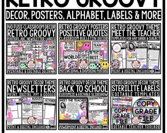 Decorazioni per aule retrò / Decorazioni murali per aule retrò / Tema per aule retrò / Pacchetto decorazioni per aule con faccine sorridenti