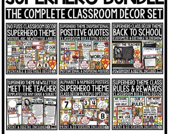 Pacchetto di decorazioni a tema supereroi per l'aula / Etichette con nomi di supereroi / Bacheca di supereroi / Poster a tema supereroi / Aula di ritorno a scuola