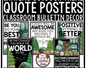 Camping Theme Classroom Decor Bulletin Board | Camping Theme Motivational Quote Posters | Homeschool Decor | Camping Theme Bulletin Board