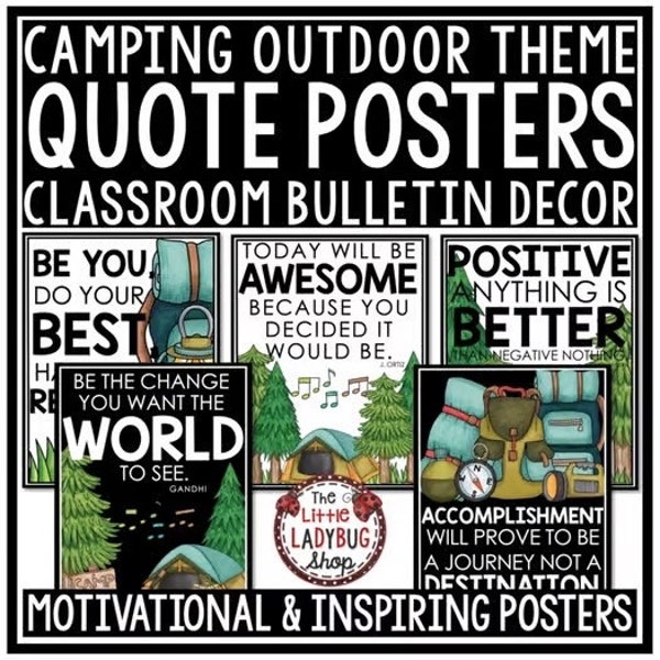 Camping Theme Classroom Decor Bulletin Board | Camping Theme Motivational Quote Posters | Homeschool Decor | Camping Theme Bulletin Board