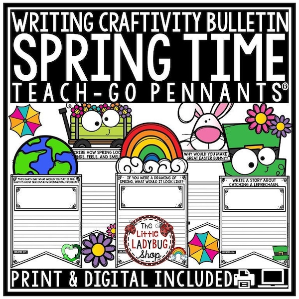 Spring Writing Prompts Bulletin Board | Earth Day Writing Prompts |Homeschool Lessons | Homeschool Printables | Springtime Bulletin Board