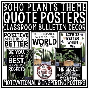 Boho Plants Theme Classroom Decor Bulletin Board | House Plants Motivational Quote Posters | Homeschool Decor | Modern Plants Theme