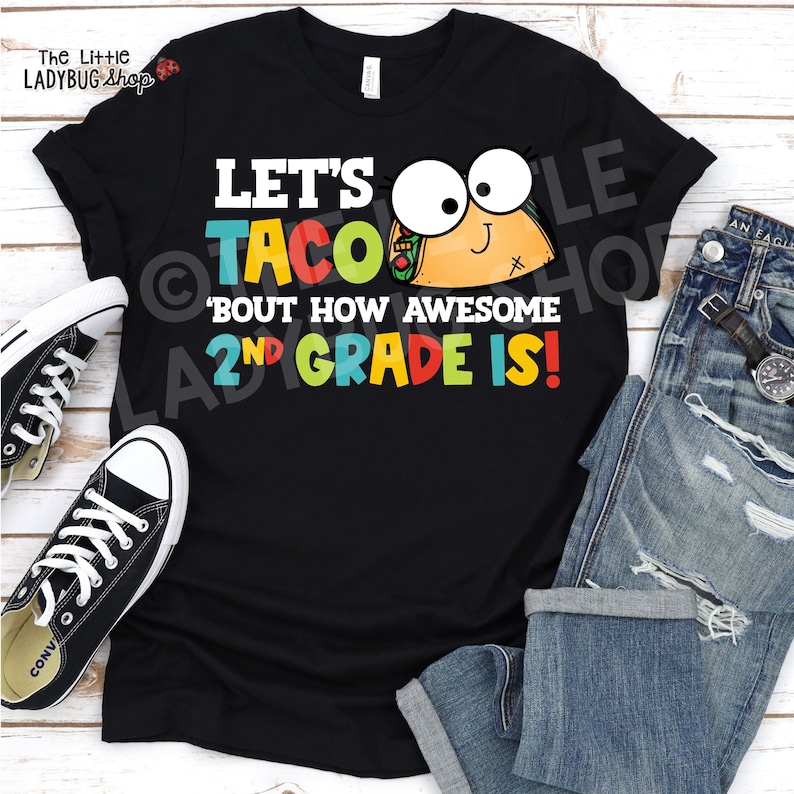 Taco T-Shirt Let's Taco 'bout How Awesome 2nd Grade Is 2nd Grade Teacher T-Shirt Teacher T-Shirt Teacher Tee Teaching T-Shirt image 1