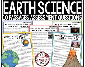 Passaggi di revisione della lettura di scienze della terra / Strati della terra / Ciclo dell'acqua / Schede di lavoro di scienze / Materiali stampabili per la scuola domestica di scienze / Preparazione ai test