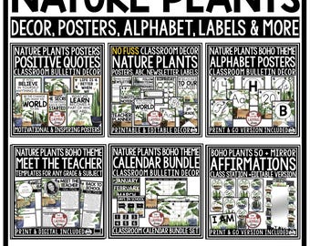 Nature Boho Plant Garden Theme Classroom Décor Bundle Greenery Calming Boho Back to School