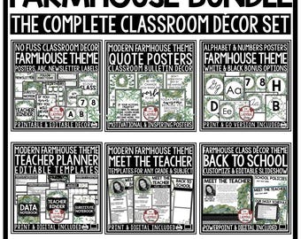Modern Nature Farmhouse Classroom Décor Theme Bundle Eucalyptus Boho Plants Back to School