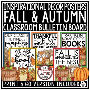 Fall Theme Classroom Decor Bulletin Board | Fall Motivational Quote Posters | Homeschool Classroom | Growth Mindset Posters Bulletin Board