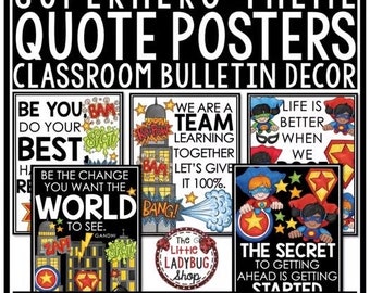 Superhero Theme Classroom Decor Bulletin Board | Superhero Theme Motivational Quote Posters | Homeschool Decor | Superhero Bulletin Board