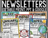 Monthly Weekly Editable Classroom Newsletters Templates  | Editable Newsletter Templates Printable Digital | Newsletter Templates Class News