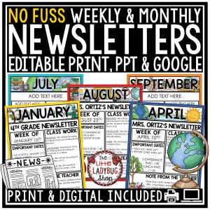 Monthly Weekly Editable Classroom Newsletters Templates  | Editable Newsletter Templates Printable Digital | Newsletter Templates Class News