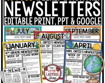 Modelli di newsletter per la classe modificabili mensili e settimanali / Modelli di newsletter modificabili stampabili digitali / Modelli di newsletter Notizie di classe