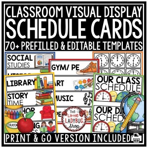 Plantillas de tarjetas con imágenes para el horario visual diario de clases / Tarjetas de rutina diaria con horario visual / Tarjetas de horario de clases / Tarjeta de rutina visual