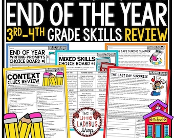 End of Year Reading Math Review Activities Packet 3rd 4th Grade | Summer School Reading Math Review Activities Packet 3rd 4th Grade