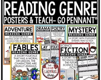 Reading Genre Posters | Classroom Library Decor | Reading Anchor Charts | Reading Genre Bulletin Board | Homeschool Decor