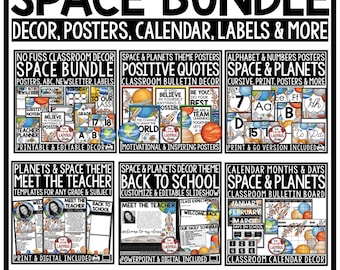 Pacchetto di decorazioni per l'aula a tema spaziale / Decorazioni per la classe a tema spaziale / Decorazioni per la classe a tema pianeti / Bacheca a tema spaziale / Pianeti spaziali