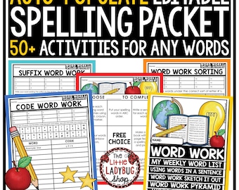 Auto-Populate Editable Spelling Word Work Activities Practice Worksheets for Any List of Words 2nd 3rd 4th Grade