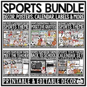 Sports Theme Classroom Decor Bundle | Sports Theme Motivational Quote Posters | Sports Team | Sports Team Theme Bulletin Board