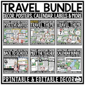 Adventure Travel Theme Classroom Décor Bundle | Travel Theme Motivational Posters | World Travel Theme Bulletin Board | Travel Class Decor