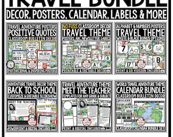 Adventure Travel Theme Classroom Décor Bundle | Travel Theme Motivational Posters | World Travel Theme Bulletin Board | Travel Class Decor