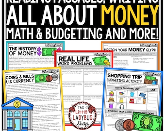 Attività sul denaro / Brani di lettura sull'educazione finanziaria / Problemi di matematica e budget per le lezioni sul denaro per la terza e quarta elementare