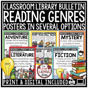Reading Genre Posters | Classroom Library Decor | Reading Anchor Charts | Reading Genre Bulletin Board | Literary Genre Posters Anchor Chart