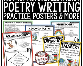 Elementi di scrittura poetica / Bacheca di poesia / Poster del mese nazionale della poesia / Materiale stampabile per l'istruzione parentale / Scrittura poetica / Unità di poesia