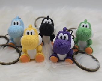 Yoshi Fan Art faux crochet porte-clés | Dino imprimé en 3D style tricot | Figurine verte, jaune ou violette | Article expédié | Cadeau pour joueur