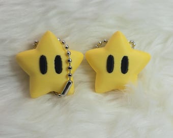 Mario Star Fan Art Keychain | 3D Printed Super Star Figure | Mini Power-Up Backpack Charm | Physical Item Shipped | Gamer Stocking Stuffer
