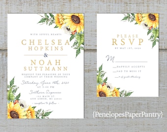 sunflower wedding invitation etsy