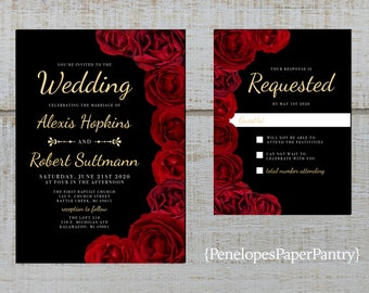 Red Black Invitation Etsy