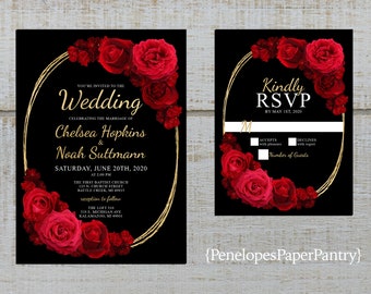 black red wedding invitations etsy