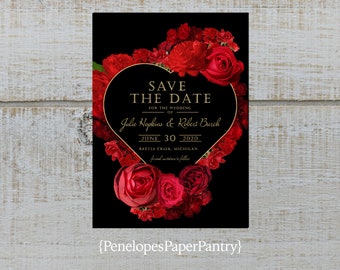 Romantic Red Roses Personalized Wedding Save The Date Cards