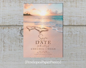 10 x Personalised Sunset Beach Jetting Off Abroad Wedding Save The Date Cards