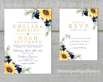 Sunflower Wedding Invitation Etsy
